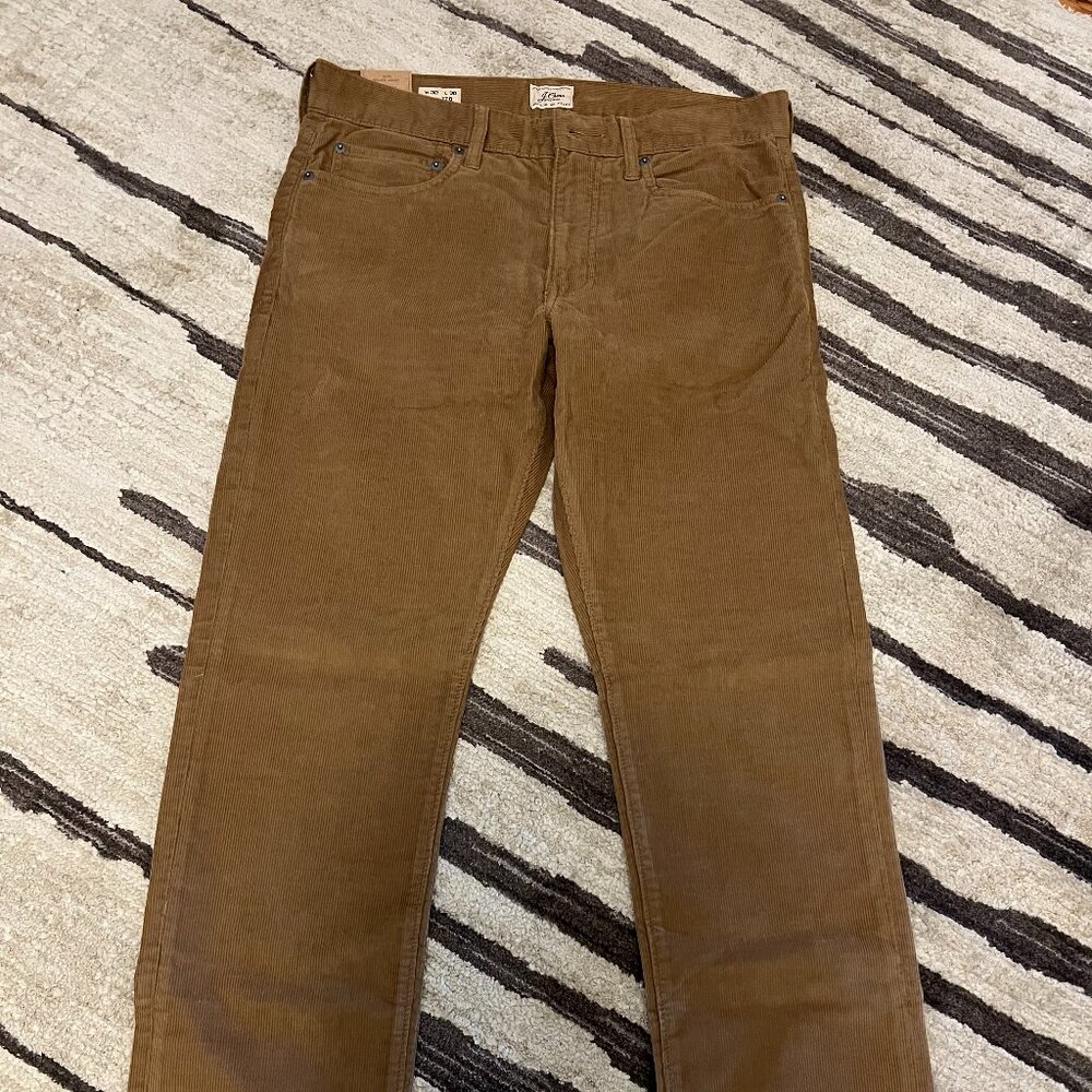 J. Crew straight-fit five-pocket pant in stretch corduroy, 30" X 30" NWT, Camel
